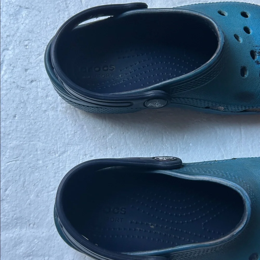 Crocs Kids SlipOn rubber Clogs slingback Mules unisex size 13 aqua/navy
